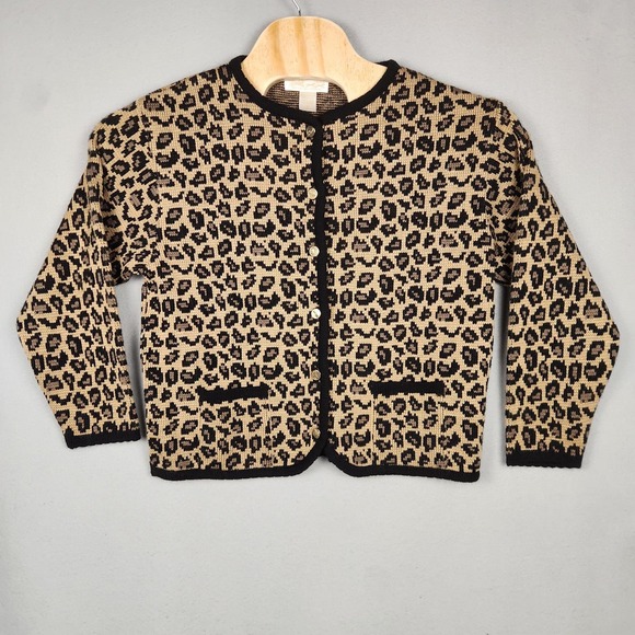 Tally-Ho Other - Vintage Tally-Ho Sweater Womens Large Leopard Print Cardigan Button Front 90s